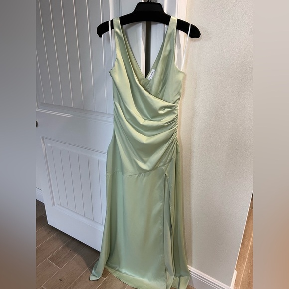 NWT Lovers and Friends Dawn Gown Sage Green draped satin maxi dress Revolve S - Picture 10 of 14